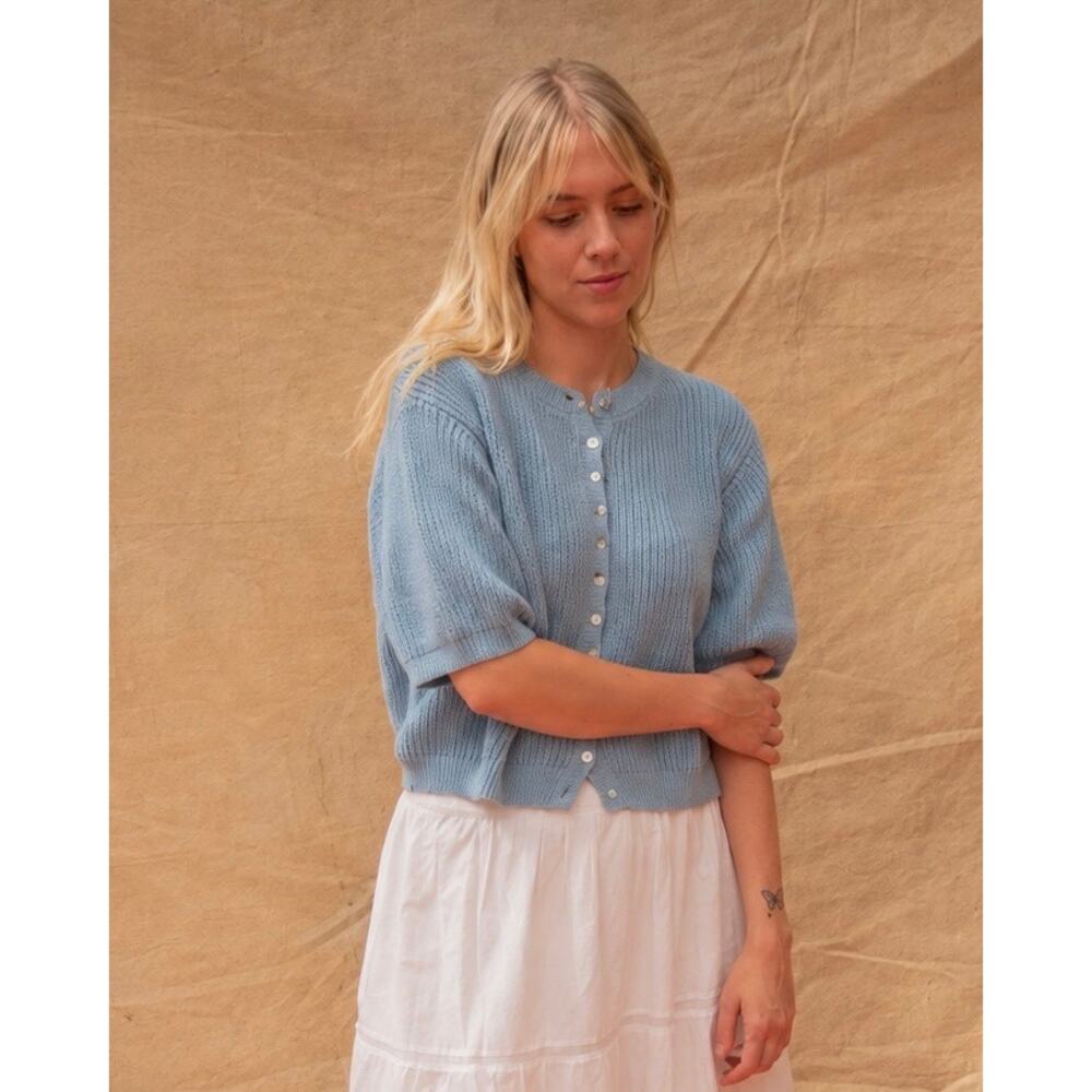 Sonderhaus Coastal Cardigan Light Blue Organic Cotton Large - Picture 3 of 13